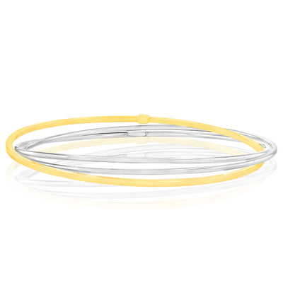 Sterling Silver And Gold Plated Two Tone Set of Three 65mm Bangles
