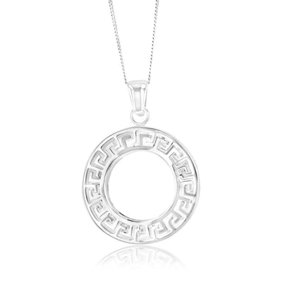 Sterling Silver Greek Key Open Round Pendant