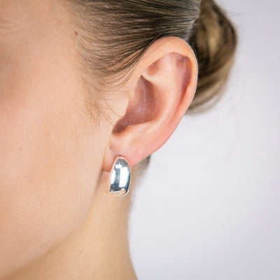 Sterling Silver Polished Half Hoop Stud Earrings