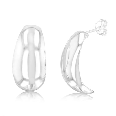 Sterling Silver Polished Half Hoop Stud Earrings