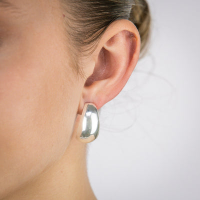 Sterling Silver Polished Half Hoop Stud Earrings
