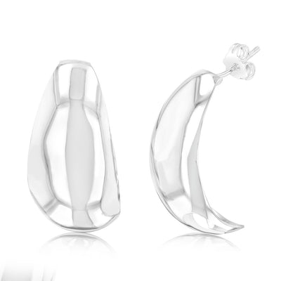 Sterling Silver Polished Half Hoop Stud Earrings