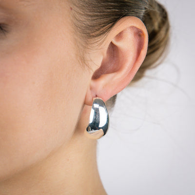 Sterling Silver Polished Half Hoop Stud Earrings