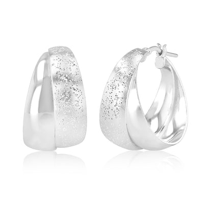 Sterling Silver Plain And Textured Double Hoop Earrings