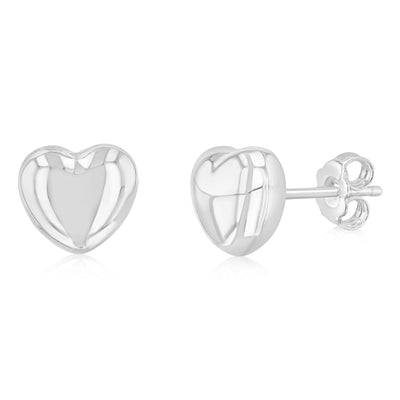 Sterling Silver Plain Heart Stud Earrings