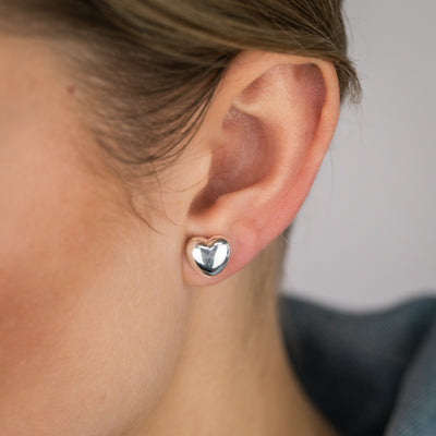 Sterling Silver Plain Heart Stud Earrings