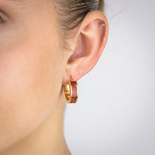 Load image into Gallery viewer, Sterling Silver Gold Plated Red Enamel Round 15mm Hoop Earrings