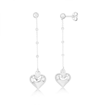 Sterling Silver Heart Fancy Chain Drop Earrings