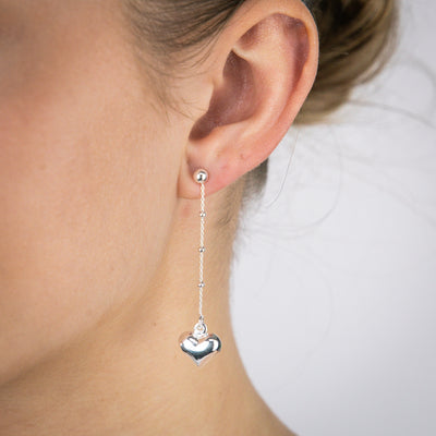 Sterling Silver Heart Fancy Chain Drop Earrings