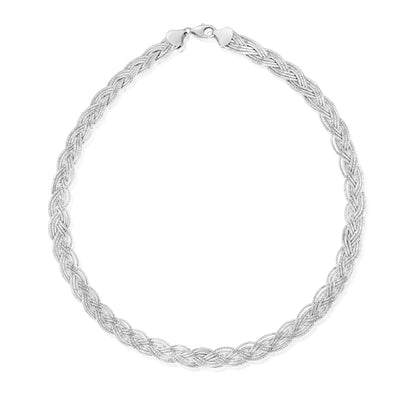 Sterling Silver Rhodium Plated Fancy Braided Broad 45cm Chain