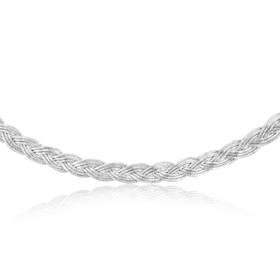 Sterling Silver Rhodium Plated Fancy Braided Broad 45cm Chain