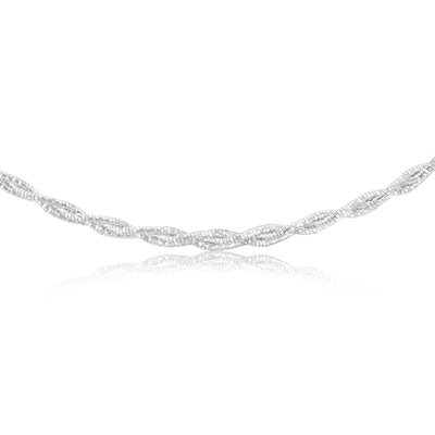 Sterling Silver Rhodium Plated Fancy Braided 42+3cm Chain