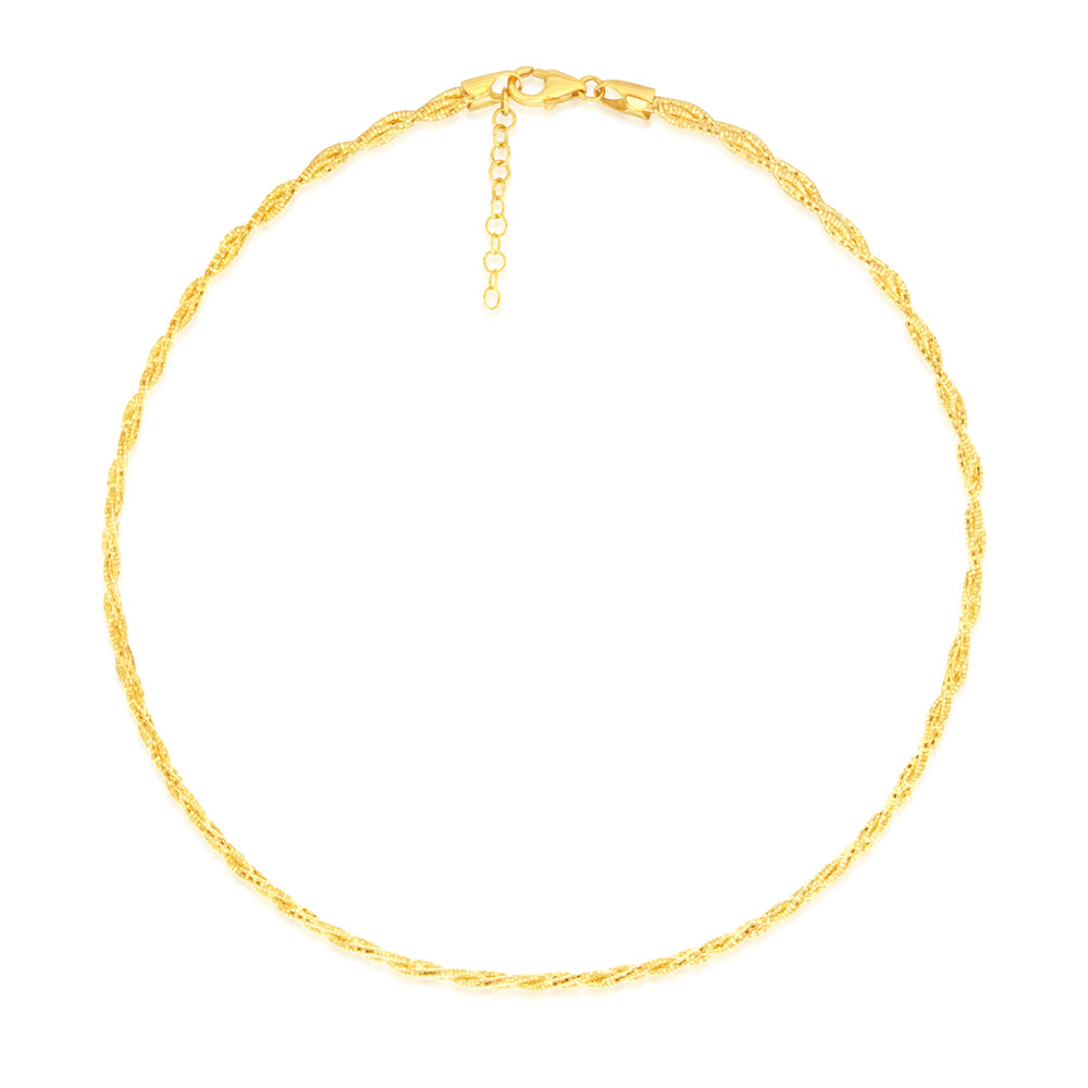 Sterling Silver Gold Plated Fancy Braided 42+3cm Chain