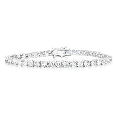 Sterling Silver Rhodium Plated 4mm Cubic Zirconia 18.4cm Tennis Bracelet