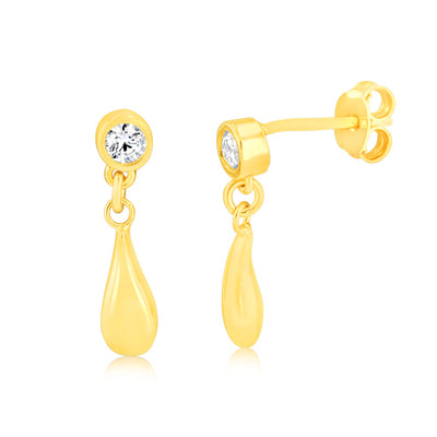Sterling Silver Gold Plated Cubic Zirconia Tear Drop Stud Earrings