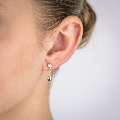 Sterling Silver Gold Plated Cubic Zirconia Tear Drop Stud Earrings