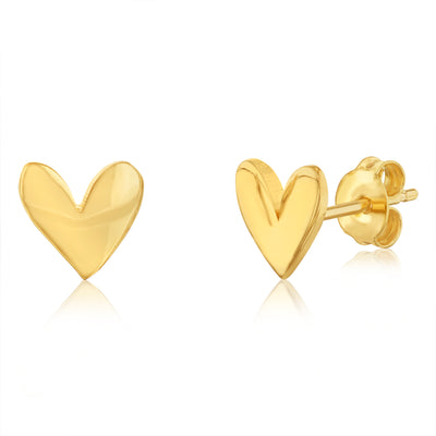 Sterling Silver Gold Plated Heart Stud Earrings