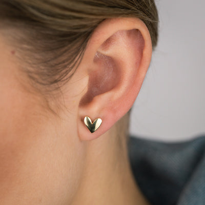 Sterling Silver Gold Plated Heart Stud Earrings