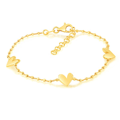 Sterling Silver Gold Plated Heart Charm 17+3 cm Bracelet