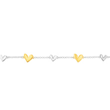 Load image into Gallery viewer, Sterling Silver Gold-Plated Two-Tone Heart Charm 17+3cm Bracelet