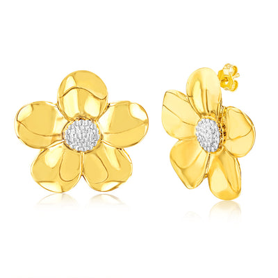 Sterling Silver Gold Plated Cubic Zirconia Flower Stud Earrings