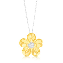 Load image into Gallery viewer, Sterling Silver Gold Plated Cubic Zirconia Flower Pendant on 40+5cm Silver Chain