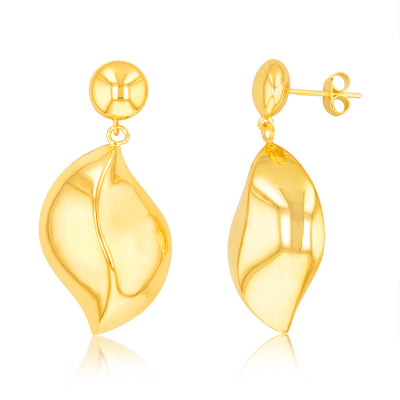 Sterling Silver Gold Plated Wave Drop Stud Earrings