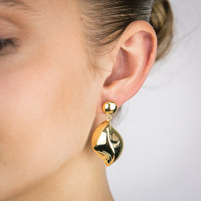 Sterling Silver Gold Plated Wave Drop Stud Earrings