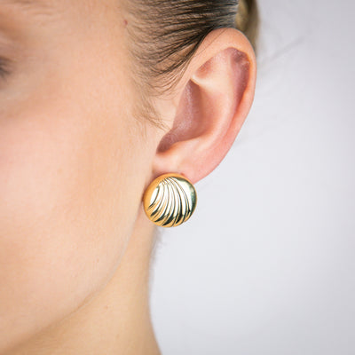 Sterling Silver Gold Plated Round Shell Pattern Stud Earrings