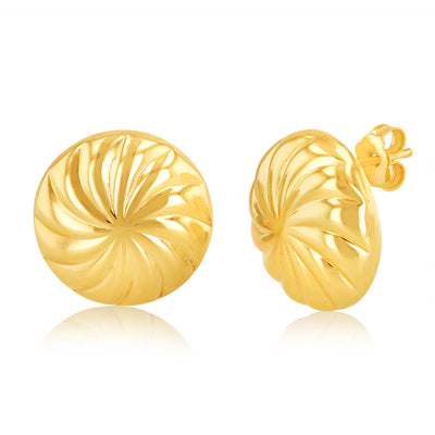 Sterling Silver Gold Plated Round Flower Pattern Stud Earrings