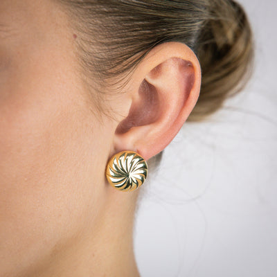 Sterling Silver Gold Plated Round Flower Pattern Stud Earrings