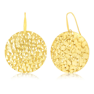 Sterling Silver Gold Plated Round Patterned Hook Earrings