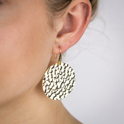Sterling Silver Gold Plated Round Patterned Hook Earrings