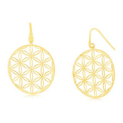 Sterling Silver Gold Plated Flower Of Life Hook Earrings