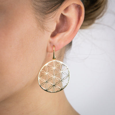Sterling Silver Gold Plated Flower Of Life Hook Earrings