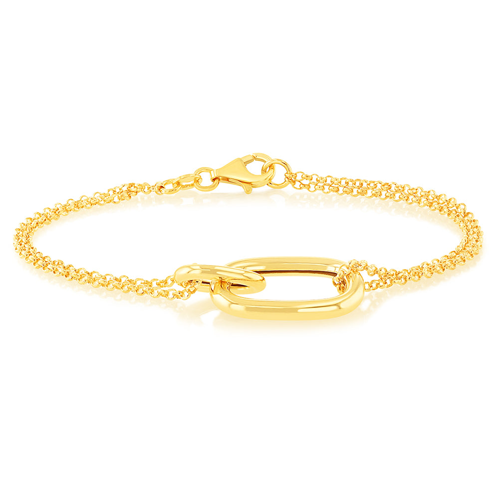 Sterling Silver Gold Plated Plain Link 19.5cm Bracelet
