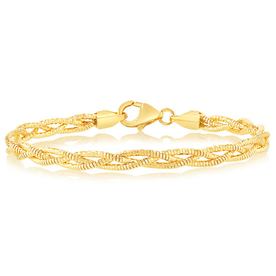 Sterling Silver Gold Plated Fancy Braided 19cm Bracelet
