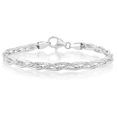 Sterling Silver Rhodium Plated Fancy Braided 19cm Bracelet