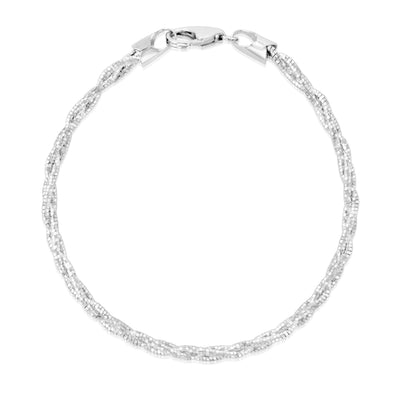 Sterling Silver Rhodium Plated Fancy Braided 19cm Bracelet