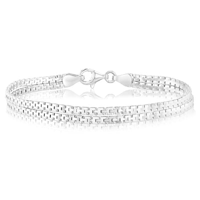 Sterling Silver Stamped Fancy Double Strand 19cm Bracelet