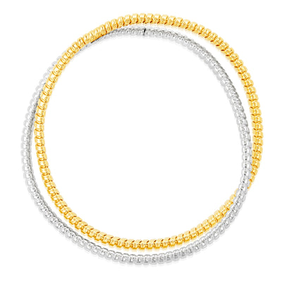 Sterling Silver And Gold Plated Two Tone Rounded Ribbed Double 68mm Bangle