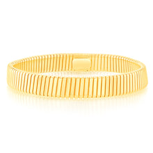 Load image into Gallery viewer, Sterling Silver Gold Plated Broad Ribbed 68mm Bangle