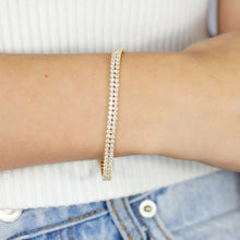 Load image into Gallery viewer, Sterling Silver Gold Plated 2mm Cubic Zirconia Double Row 16+3cm Tennis Bracelet