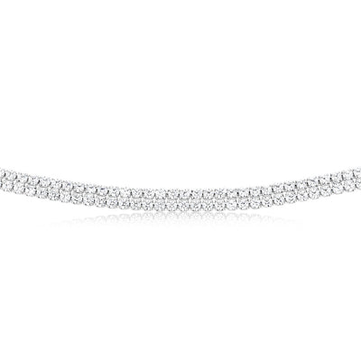 Sterling Silver Rhodium Plated 2mm Cubic Zirconia Two Row 40+5cm Tennis Chain