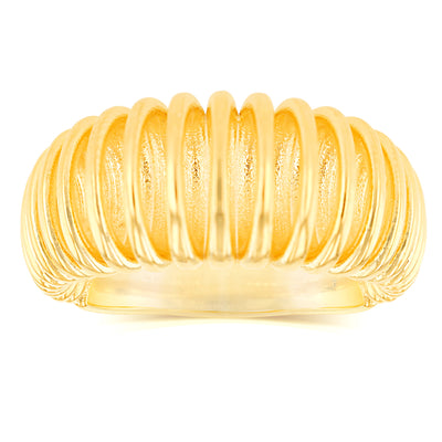 Sterling Silver Gold Plated Domed Ridged Chunky Ring