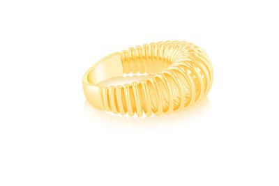 Sterling Silver Gold Plated Domed Ridged Chunky Ring