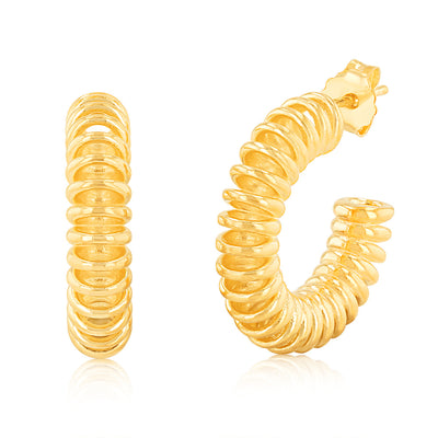 Sterling Silver Gold Plated Spring Style 3/4th Hoop Earrings