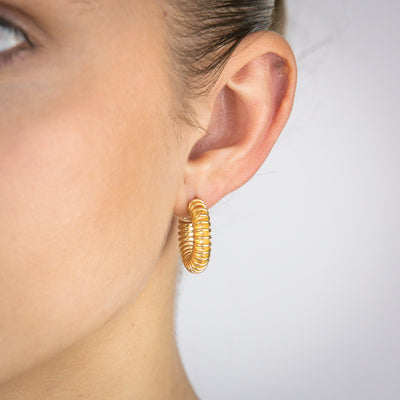 Sterling Silver Gold Plated Spring Style 3/4th Hoop Earrings