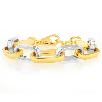 Sterling Silver Two Tone Paperclip 19+1cm Bracelet