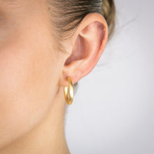 Load image into Gallery viewer, Sterling Silver Gold Plated Textured 15mm 3/4th Hoop Earrings